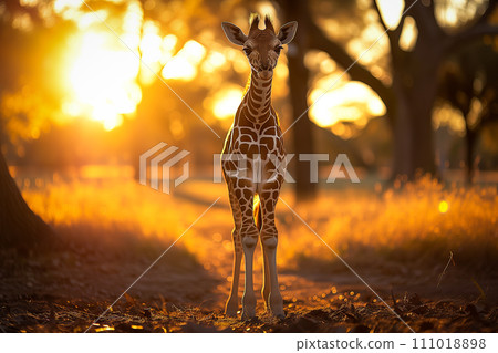 Baby Giraffe in Golden Sunset Baby Giraffe in Golden Sunset 111018898