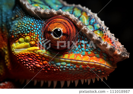 Vibrant Close-Up of a Colorful Chameleon Vibrant Close-Up of a Colorful Chameleon 111018987