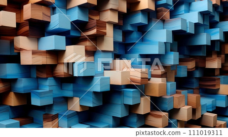 Close-up, wood marquetry wallpaper, abstract pattern background, Generative AI 111019311