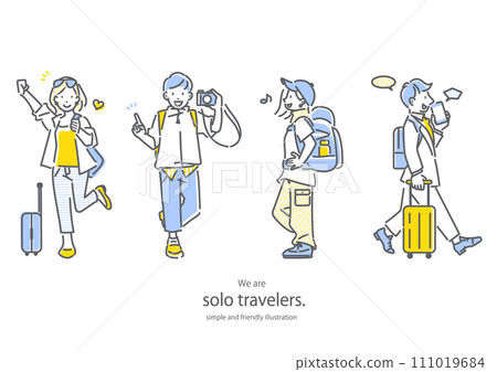 Travelers who enjoy traveling alone - simple and stylish line drawing illustrations Travelers who enjoy traveling alone - simple and stylish line drawing illustrations 111019684