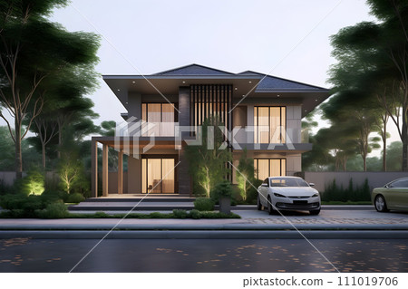 Newly built detached house exterior 4 AI generated image Newly built detached house exterior 4 AI generated image 111019706