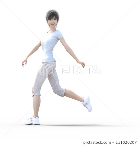 休閒服燙髮的少女3DCG插畫素材 111020207