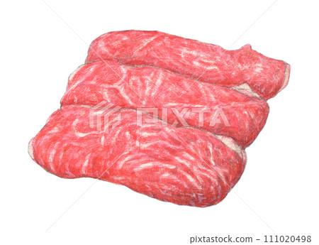 3 pieces of thinly sliced beef watercolor pencil illustration 111020498