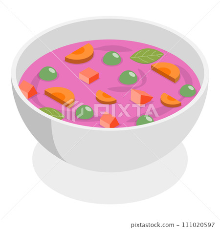 3D Isometric Flat Vector Set of Soup Bowls. Item 1 3D Isometric Flat Vector Set of Soup Bowls. Item 1 111020597