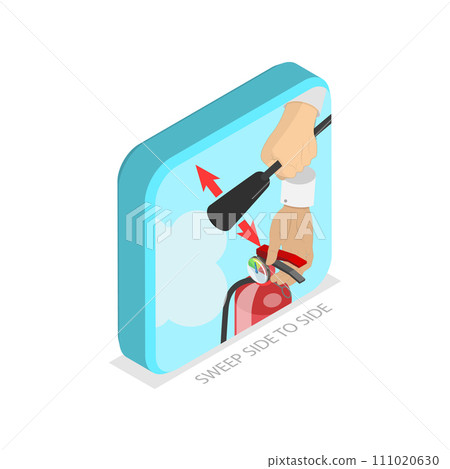 3D Isometric Flat Vector Illustration of How To Use A Fire Extinguisher. Item 1 3D Isometric Flat Vector Illustration of How To Use A Fire Extinguisher. Item 1 111020630
