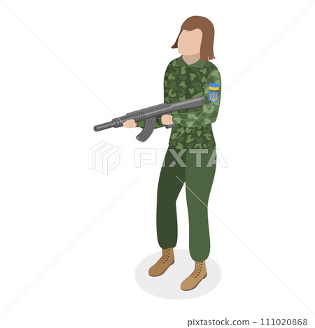 3D Isometric Flat Vector Set of Ukrainian Woman Soldiers. Item 3 111020868