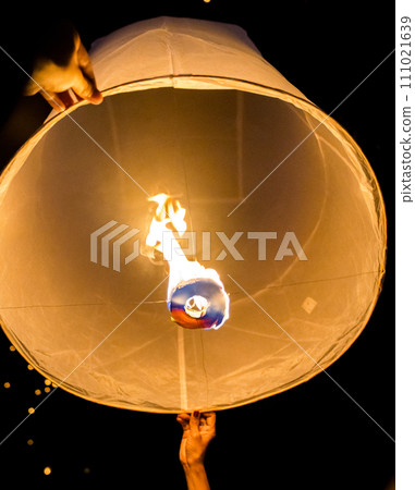 Sky lantern mass release event for Yee Peng and Loy Krathong traditional festival in Chiang Mai 111021639