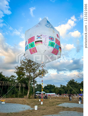 Sky lantern mass release event for Yee Peng and Loy Krathong traditional festival in Chiang Mai 111021666