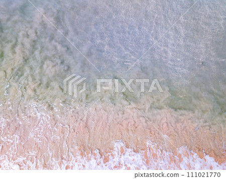 Summer sea nature background,Aerial view of texture sand water background,Sea surface ocean waves background,Top view beach background 111021770