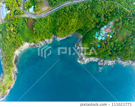 Aerial view seashore with mountains at Phuket Thailand, Beautiful seacoast view at open sea in summer season,Nature Environment and Travel background Aerial view seashore with mountains at Phuket Thailand, Beautiful seacoast view at open sea in summer season,Nature Environment and Travel background 111021771