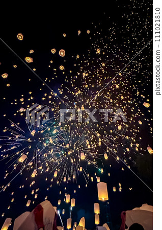 Sky lantern mass release event for Yee Peng and Loy Krathong traditional festival in Chiang Mai 111021810