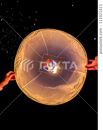 Sky lantern mass release event for Yee Peng and Loy Krathong traditional festival in Chiang Mai 111021813