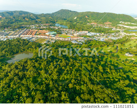 Aerial view of beautiful green golf field fairway and putting green, Top down image for sport background and travel nature background, Amazing green nature view Aerial view of beautiful green golf field fairway and putting green, Top down image for sport background and travel nature background, Amazing green nature view 111021851