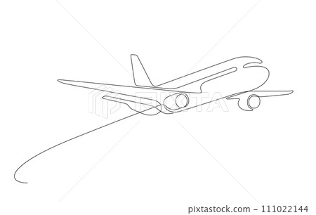 flying airplane minimalist continuous one line drawing vector 111022144