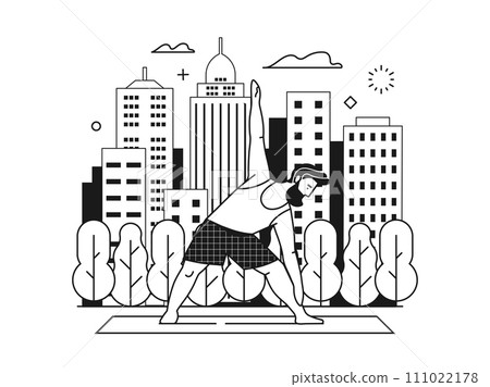 Bearded Man Doing Yoga in City Park 111022178