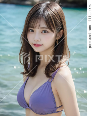 港區女孩穿著泳衣在海邊微笑的“人工智慧生成圖像” 港區女孩穿著泳衣在海邊微笑的“人工智慧生成圖像” 111022370