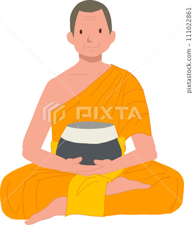 sat Serene Buddhist Monk in Orange Robe with Alms Bowl sat Serene Buddhist Monk in Orange Robe with Alms Bowl 111022861