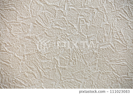 White light gray copy space background of natural cement or stone plastered stucco wall flat surface or cloth crumpled texture as retro pattern. Vintage or grunge background. 111023083