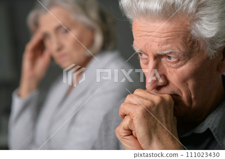 Portrait of sick elderly couple at home 111023430