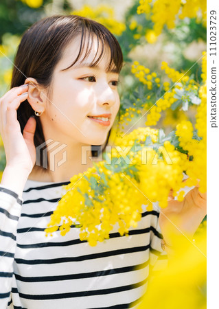 Mimosa and young woman 111023729