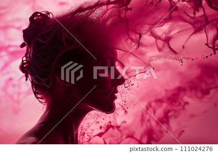 AI-generated content. Ethereal silhouette in crimson water 111024276