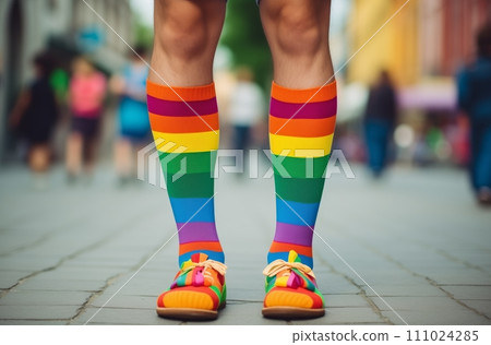 AI-generated content. Pride walk in rainbow socks AI-generated content. Pride walk in rainbow socks 111024285