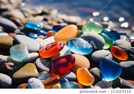 AI-generated content. Ocean jewels glass pebble mosaic 111024318