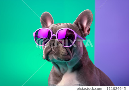 AI-generated content. French bulldog in pink sunglasses 111024645