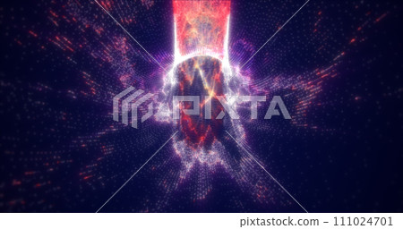 Shiny purple energy tunnel hi-tech futuristic magical glowing bright round frame abstract background 111024701