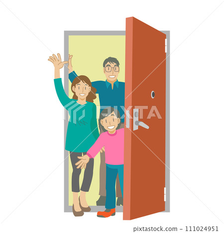 Illustration of a parent and child opening the door and welcoming each other Illustration of a parent and child opening the door and welcoming each other 111024951