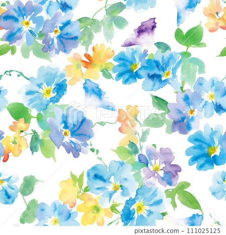 Morning glory seamless pattern painted in watercolor 111025125