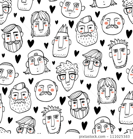 Seamless pattern with hand-drawn illustrations of dads' faces Seamless pattern with hand-drawn illustrations of dads' faces 111025383
