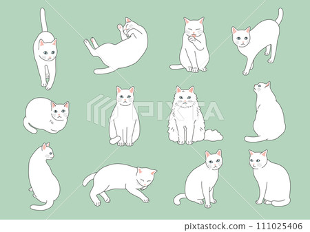 Simple and cute white cat illustration set Simple and cute white cat illustration set 111025406
