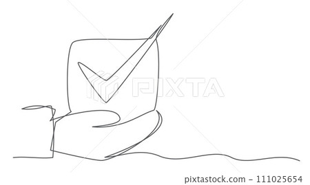 Evaluation One line drawing isolated on white background 111025654