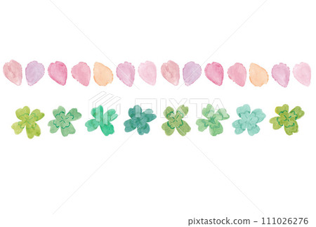 以透明水彩繪製的櫻花花瓣和四片葉子的兩層插圖 111026276