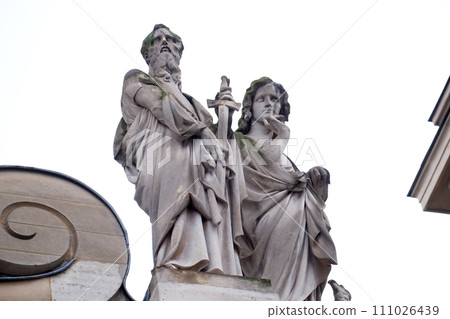 Fragment of facade of the Saint Ursule chapel of the Sorbonne in Paris, France 111026439