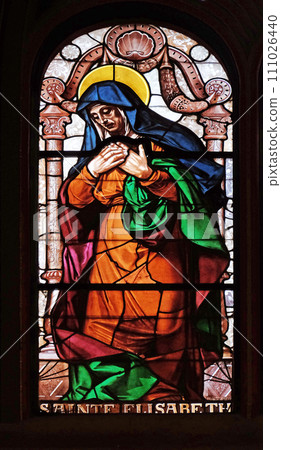 Saint Elizabeth, stained glass window in Saint Eustache church in Paris, France 111026440