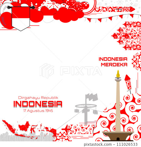 Happy Independence Day of Indonesia, illustration background design, social media template 111026533