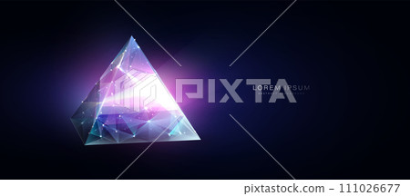 Prism with Light rays. Crystal, Diamond. Rainbow colors. Low poly wireframe, lines, and triangles, point connecting network. Illustration vector 111026677