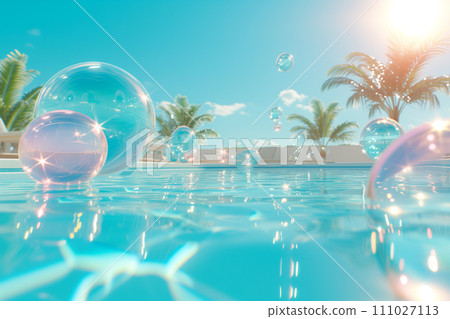 3D scene bubble over a pool.Summer background. 111027113