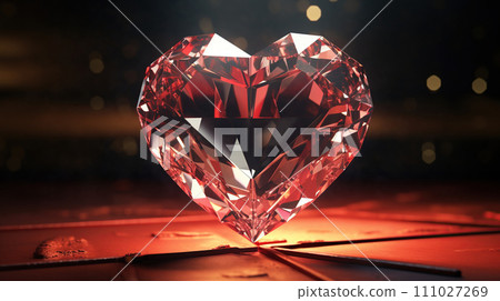 Red diamond on a dark background. Valentine's Day. 3d rendering. Generative AI 111027269