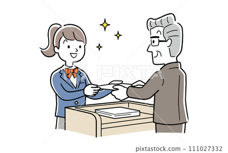 向量插畫素材：女學生接受校長頒發的畢業證書 111027332