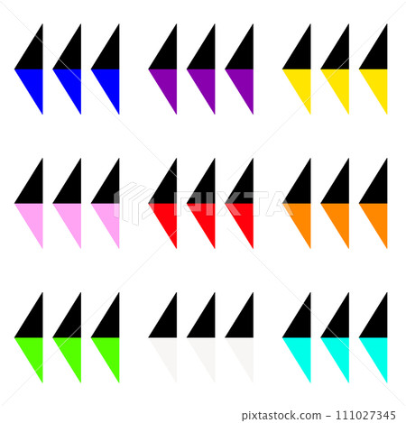 一組 9 個簡單的黑色三角形箭頭，下半部彩色 111027345