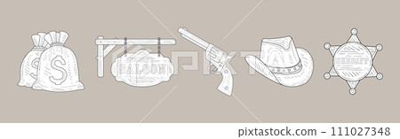 Wild West and Texas Hand Drawn Element Vector Set 111027348