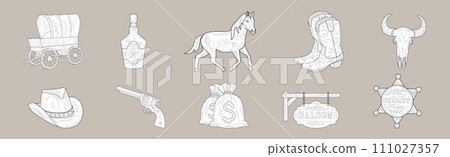 Wild West and Texas Hand Drawn Element Vector Set 111027357