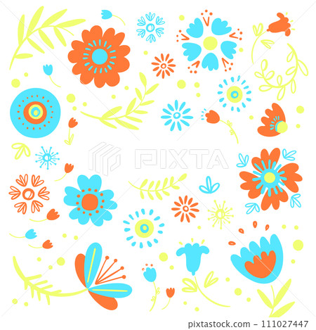 PACKAGING OR CARD Floral Abstract Nature Folk Decor Ethnic Doodle Ornament Holiday Cartoon Vector Illustration With Text For Print 111027447