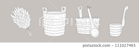 Sauna Hand Drawn Bathing Accessory and Sketch Item Vector Set 111027465