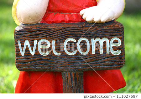 Focus on sign of Welcome letter sign. 111027687