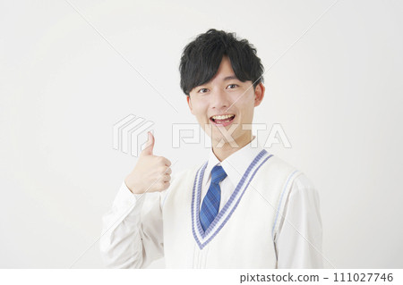 High school boy giving a good sign, white background High school boy giving a good sign, white background 111027746