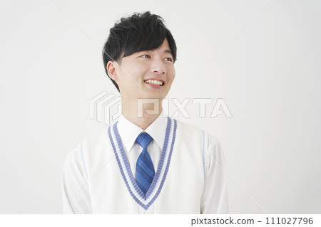 Portrait of a smiling high school boy, white background 111027796